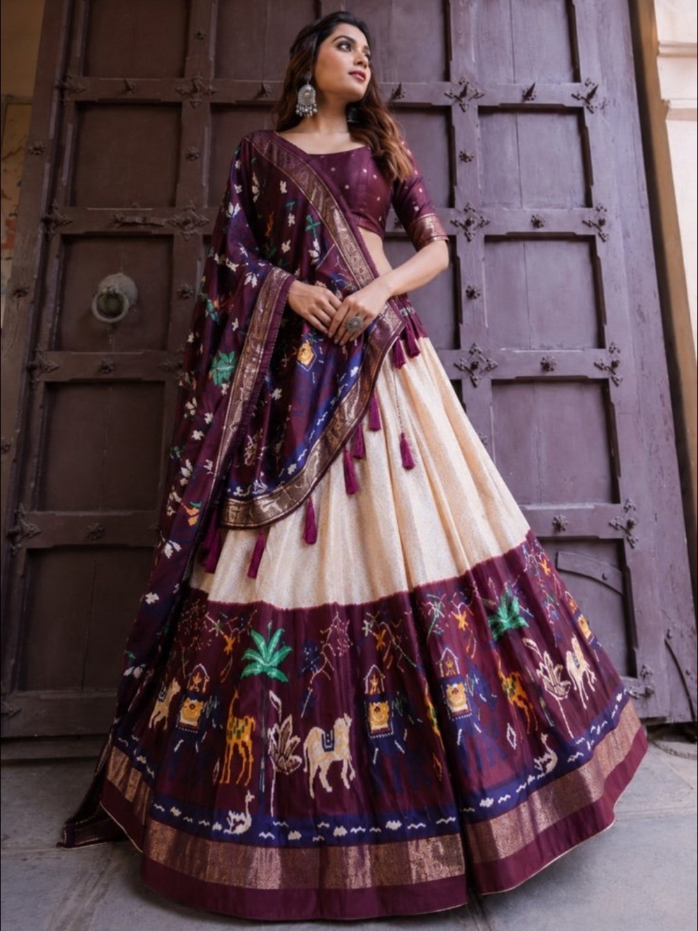 Maroon and Cream Lehenga